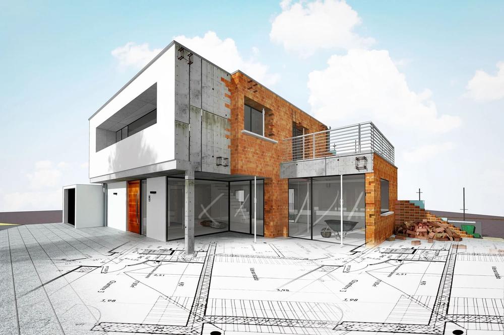 maison en construction + plans